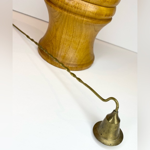 Vintage BRASS Candle Snuffer Wooden Candle Holder Hand Carved Thailand Quebec - Picture 3 of 11